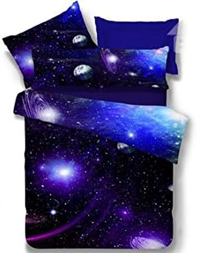 King Size Charming Blue Galaxy Print Polyester 4-Piece Duvet Cover Sets