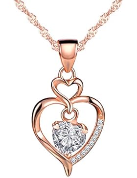 Unendlich U Elegant Herz im Herz Damen Mädchen Halskette 925 Sterling Silber Zirkonia Anhänger Kette mit Anhänger...