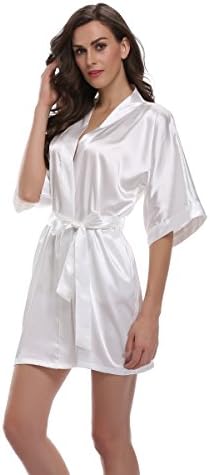 Sunnyhu Women's Kimono Robe, Pure Colour, Short (L, White)