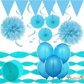 Party Decorations Room Decorating Pack Pale Blue Colour Theme Set Banners, balloons,FREE DELIVERY
