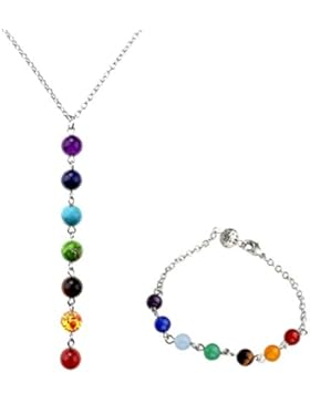 JOVIVI Schmuck-Sets,Damen 7 Stein Edelstein Bead Chakra Reiki Heiling Armband + Halskette Therapie Y-Kette Schmuck...