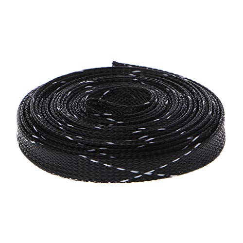 Preisvergleich Produktbild GROOMY (5m Kabelmantel geflochtenes Maschenrohr schwarz + 2 Stränge weißes Kreuz -12mm