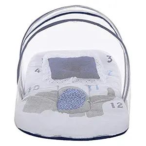 Superminis Cotton 0-12 Months Mosquito Net Bedding Set, Dark Blue, 1 Mattress, 1 Frill Pillow and Mosquito Net