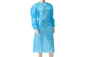Acidea 10PCS Isolation Gowns, Adult Disposable Universal Isolation Gown, Blue Protective Gowns with Long Sleeves, Neck and Waist Ties, Non-sterile Examination Gowns, Blue Disposable Lab Coat