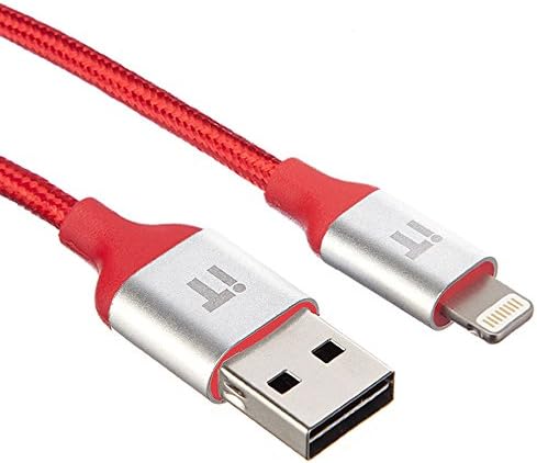 InfoTechnica [MFI &amp; Fully Reversible] premium 2 Meters (6.6ft) nylon braided Apple MFI certified USB cable, High speed tangle free fully reversible design (Red)