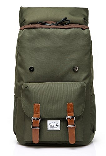 VASCHY Rucksack Laptop Vintage Schulrucksack Jungen L  ssiger Draussen Wandern Rucksack Wasserabweisend Rucksack 15 6 Zoll Laptop -Gr  n