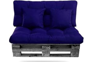 Cisne 2013, S.L. Pack de Cojines PALET (Asiento + Respaldo + 2 Cojines Decorativos) para europalets. Conjunto de Cojín para Palets. Ideal para terrazas, Jardines y Salones, Relleno de Calidad (Azul)