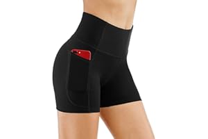 KOEMCY Shorts de Yoga Femme Shorts de Sport avec 2 Poches Été Leggings Court de Contrôle du Ventre Taille Haute Collants Shorts Short de Yoga Fitness Gym pour Jogging Running