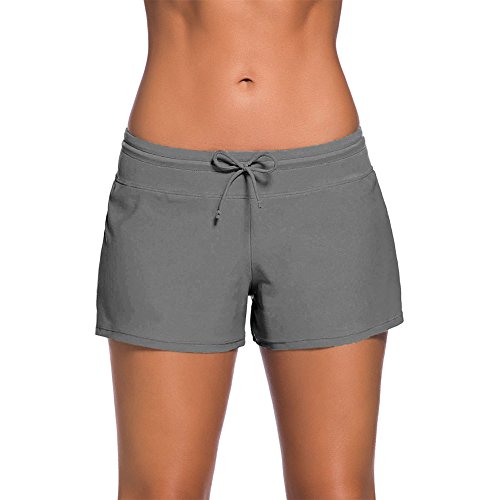 YIFEIKU Co.,Ltd. Pantalones Cortos de Natación para Mujer, Deportivos, Pantalones Cortos con Cintura Dividida en los Laterales, para Verano, Playa, Natación, Mujer, Gris, XX-Large