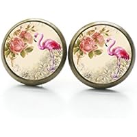 Ohrstecker / Ohrhänger Flamingos mit Blumen - Größe wählbar
