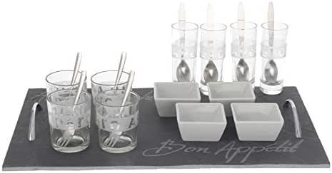Cosy & Trendy Service Apéro Etosha En Grès - Plateau + 2 Bols Noir - Motifs Africains