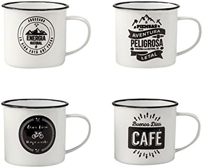Set of 4 Enamelled Cups for Coffee / Tea / Infusions