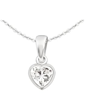 CLEVER SCHMUCK-SET Silberner Anhänger Mini Herz 6 mm mit herzfömigen Zirkonia weiß und feiner Kette Anker 40 cm...