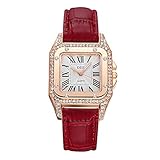 Luckhome Unisex Erwachsene Digital Quarz Uhr Uhren Handgelenk Band Analog Mode Farbe Strap Dial Leder Damenuhr Platz Bohren Kreis(rot)