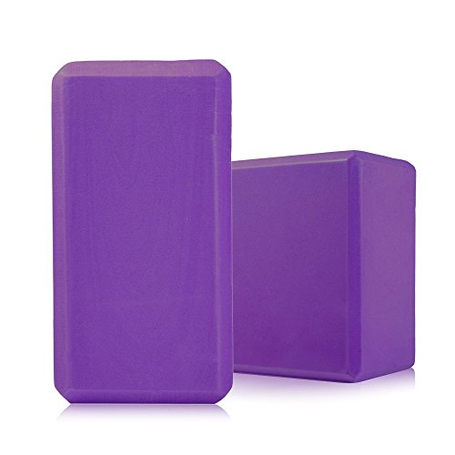 Yoga Bloque MaxYoga [2 unidad] - 22.8 x 14.5 x 7.6cm (9x6x3") Ladrillo de Alta Densidad de EVA Foam, Respetuoso con el Medio Ambiente y Ligero, Ideal para el Estiramiento y Poses. - Morado
