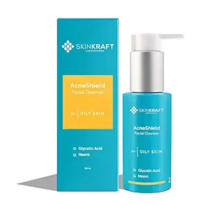 SkinKraft Acne Face Wash For Oily Skin | AcneShield Facial Cleanser | Customized Glycolic Acid & Neem Face Wash For Acne Prone Skin - Reduces Acne Breakouts & Pimples - For Men & Women - 60 ml