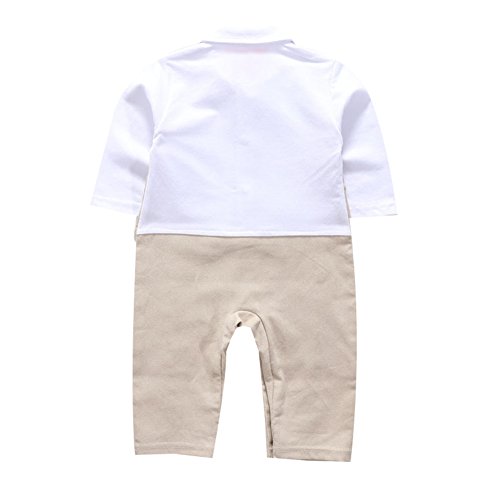 G-Kids Baby Jungen Strampler Gentleman Smoking Anzug Kleinkind Langarm Bekleidungsets Outfits Spielanzug Fliege Hochzeit Taufkleidung (Khaki, 70/3-6 Monate) - 3
