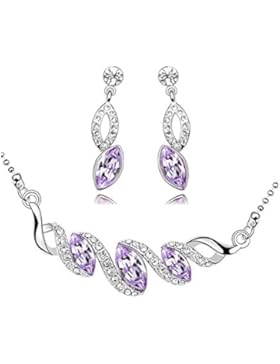 Silber & Lila Tropfenform Brautschmuck Set Halskette und Ohrhänger S486