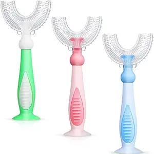 Kids U-Shaped Soft Toothbrush with Suction, Food Grade Soft Silicone Toothbrush, 360? Oral Teeth Cleaning Tools, Children Infant U Shape Toothbrush For 2-6 Years Kids (Multicolor, Pack of 1)