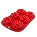 Produktbild Silikonform mit 6 detailreichen Rosen für Kuchen, Muffins, Cupcake, Pudding, Romantisches Geschenk, Geburtstag, Valentinstag, Jahrestag, Kuchen, Pudding, Schokolade, Brownies, Backform, Farbe: Rot