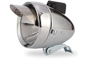 RISF Rétro Lampe de lumière Avant de vélo, Coque en métal chromé Phare de vélo Lumineux, rétro Avant Vintage vélo lumière Nuit équitation sécurité antibrouillard Phare avec Support