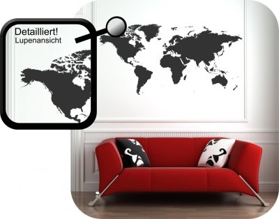 NEU: Detaillierte XXXL Wandtattoo WELTKARTE - World Map III Wandaufkleber Wandsticker Motiv "Detaill 3" Wandtatoo ( ca. Groesse: 220x114cm)