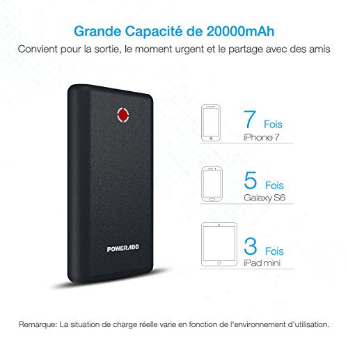 POWERADD Pilot X7 Chargeur Portable 20000mAh avec Deux Port de Sortie  3 1A 3 1A  pour iPhone  iPad  Samsung  Huawei  d   Autres Smartphones - Noir Rouge