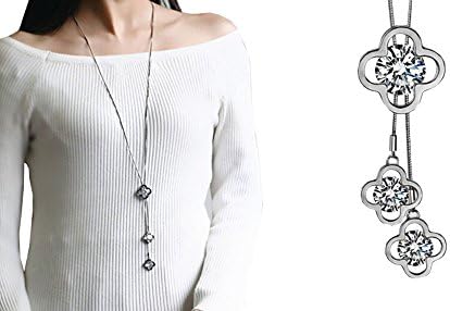 Yozone Women's Four-Leaf Clover Pendant Long Chain Sweater Necklace (Gun Black)