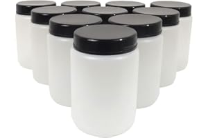 LABBOX KENZIUM – Pack x 10 Plastic Bottles | 250 ml | with Wide Neck | with Lid and Shutter | HDPE | Translucent