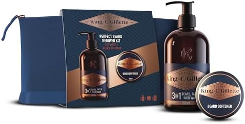 King C. Gillette Kit Barba Perfetta Per Una Barba Profumata Ogni Giorno, Con Pochette Da Viaggio, Detergente 3in1 Barba E Viso 350 ml E Balsamo Per Barba 100 ml