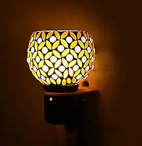 Online Zone | Kapur Dani Electrical Camphor Diffuser. Glass Kapoor Dani & Essential Oil Diffuser with On Off Switch to Toggle Between Burner & Lamp (Yellow Patti)