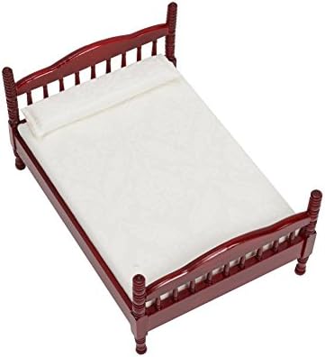 Warm haven 1:12 Dollhouse Mini Furniture Accessories Garden Style Bedroom Double Bed Redwood Color