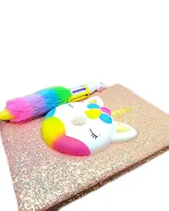Meenamm - Unicorn Diary with Pen for Girls 160 Pages | Unicorn 3D Diary with Pen | Unicorn Diary for Girls with Pen | Unicorn Champagne-Gold-Orange | Diwali Gift Set