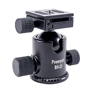 Powerpak BH-25 Ball Head | Payload 8K | with Quick Release Plate | for Tripod, Monopod, Slider | DSLR/SLR Camera, Video Camera | 360 Degree Fluid Rotation Tripod Ball Head (Black)