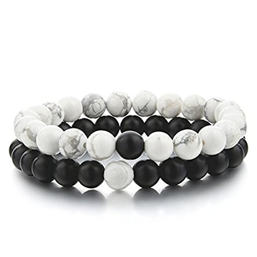 GARYOB Paar Armband Entfernung Pärchen-Armbänder Schwarz und Weiß ein Paar Partner Howlite 8mm Beads - 2