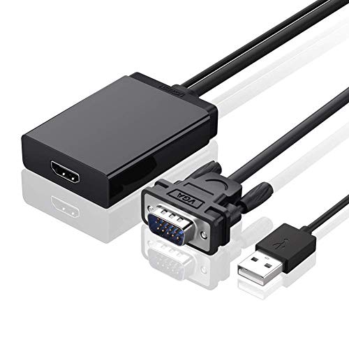 UGREEN Adaptador VGA a HDMI, Conversor VGA a HDMI con Audio 1080P, Soporte Audio y Video 1600 x 1200 plug y play para HDTV, PC, Notebooks, Smart TV Box, Proyector y Otros