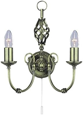 Zanzibar Antique Brass 2 Lamp Twist Stem Switched Wall Light