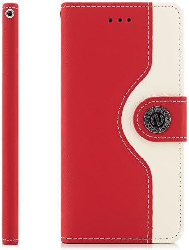 Saxonia Apple iPhone 6 / 6S Case Protector Flip Cover Phone Wallet [Card Holder Slots] Stand Function, Two-Colour Red-White