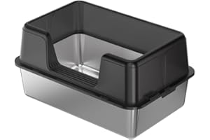 Crevyteg Kuweta dla kota ze stali nierdzewnej, duże wysokie boki ze stali nierdzewnej, metalowa taca, łatwe czyszczenie, ochrona przed rozpryskami, głęboka, częściowo zamknięta, duża toaleta dla kotów