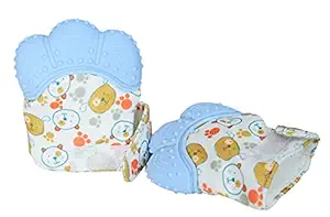 GURU KRIPA BABY PRODUCTS Silicon Teething Mittens FoodGrade Teether Hand Glove Cute Infant Baby Boy and Girl Soft Fabric Solid Printed Unisex Rubber Glove Mitten for 0 to 12Months 1 Pair Blue