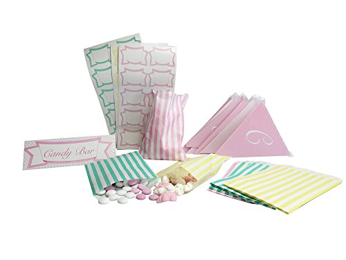 Jumbo Candy Bar Süßigkeiten Set für Hochzeit, Party, Feste – 3 Kellen, 30 Tüten, 3 Aufsteller / Schilder, 30 Etiketten, 1 großen Banner / Wimpelkette, in 3 frischen Candyfarben - 5