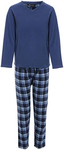 SST UK Buccini Boys Super Soft Luxury Lounge Set Top 100% Polyester Micro Fleece,Pants 100% Cotton Sizes 7-8, 9-10, 11-10, 11-12, 13, Grey Top Checked Bottoms (Denim, 11/12)