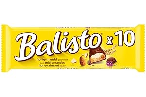 M&M'S BALISTO - Barre Biscuit Céréales et Chocolat au Lait - 10 x 18,5g - Goût Miel & Amande - Boite de Barres Chocolatées - 185g