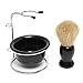 LuckyFine Men 4in1 Set Black Shave Stand + Bristle Brush + Bowl + Safety Razor Travel Gift