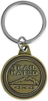 Unigue 3D 4X4 Antique Silver Trail Rated Badge Nameplate Emblem Design Keychain for Jeep Cherokee Wrangler Commander Liberty Patriot Grand Cherokee (Bronze)