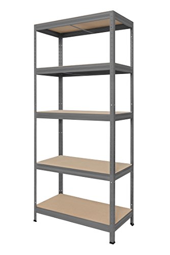 Hans Schourup 13501060 Lagerregal mit 5 böden aus MDF, Traglast von bis zu 275 kg pro Boden, 180 cm x 75 cm x 35 cm, Grau