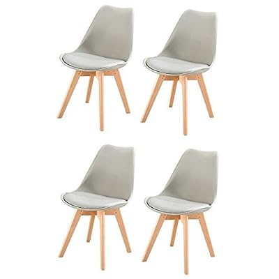 Générique BJORN Lot de 4 chaises de salle a manger en bois hetre massif - Revetement simili - Gris - Style scandinave - L 49 x P 56 cm