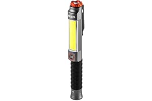 NEBO Big Larry 3 Work Light, 600 Lumen Flashlight with COB Work Light, Pocket Clip Magnetic Base for Hands-Free Lighting, Portable COB LED Dimmable Flashlight, Hazard Light-Red