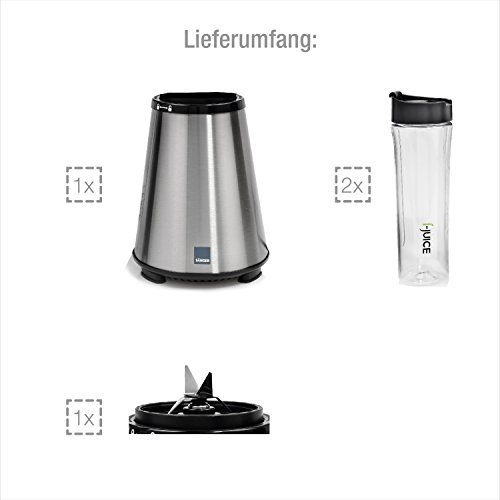 Sänger Smoothie Maker 300 Watt Leistung 6 tlg. | 3 Minuten Dauerlaufzeit | Standmixer mit 21.000 U/min | 2x 100% BPA-freie 600 ml Tritan-Trinkflaschen | Scharfe 4-Fach Edelstahlmessereinheit - 5