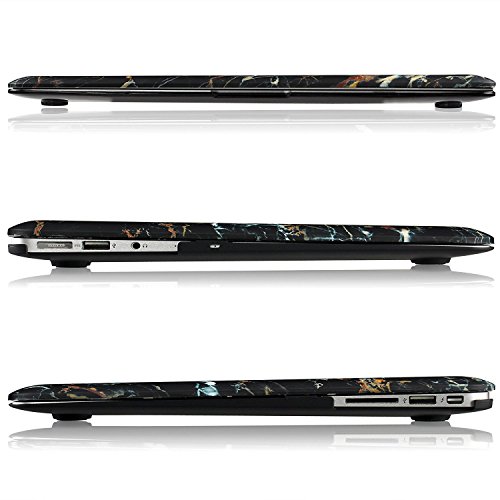 iDOO MacBook Schutzh  lle   Hard Case Cover Laptop H  lle  F  r MacBook Air 13 Zoll  A1369 A1466  - matt  Schwarzer Marmor  mit gold-blauer Maserung 